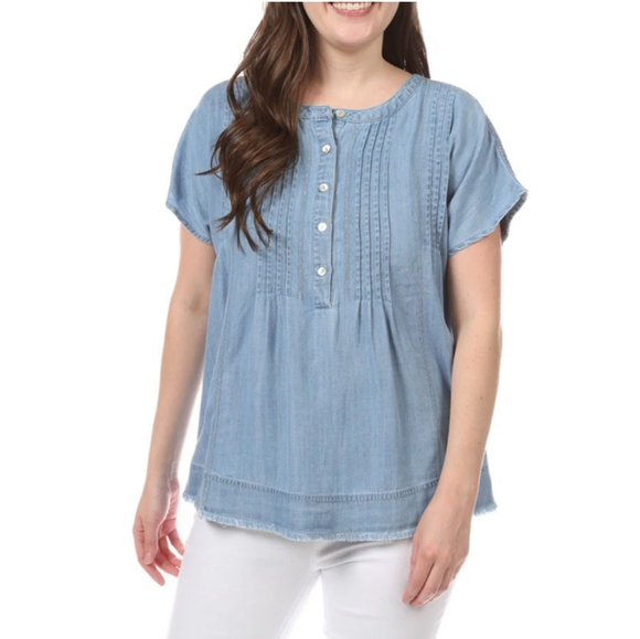 J. Jill Tops - J Jill Denim Pintuck Pleated Chambray Top size SP